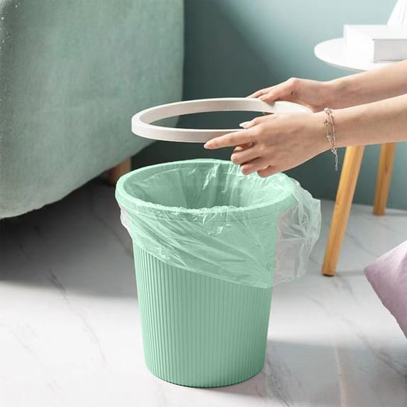 Striped Trash Can 3 Gallon Open Top Waste Bin Bag Retainer Easy Clean Compact Versatile Kitchen Bathroom Bedroom Office