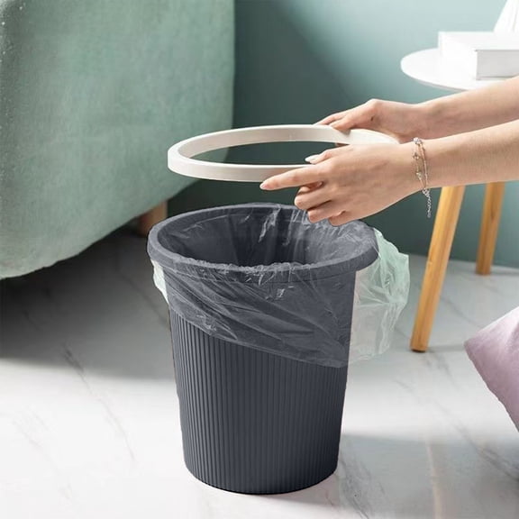 Striped Trash Can with Bag Retainer Ring, Plastic Garbage Bin for Kitchen Bathroom Office, 3 Gallon Small Wastebasket, Open Top Step Can, Household Bedroom Living Room Essentials, Odor Control Bin
