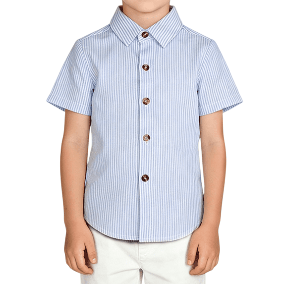 Striped Tshirts for Children Button Down Collared Shirts Short Sleeve Summer Casual Tops Loose Fit Fashion Versatile Top Blue 140
