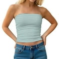 thumbnail image 1 of Striped Tube Tops for Women Teen Girls Strapless Off Shoulder Y2k Crop Bandeau Top Sleeveless Base Tee Summer (M, Mint Green), 1 of 7