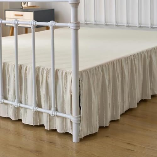 Striped Tufted Bed Skirt King Size, Ruffled Bed Skirt with Split ...