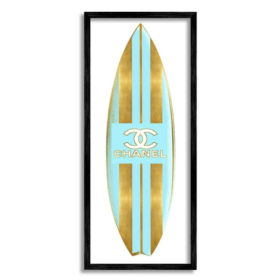 Striped Turquoise Surfboard Glam Designer Fashion Motif Beauty & Fashion Graphic Art Framed Art Print Wall Art