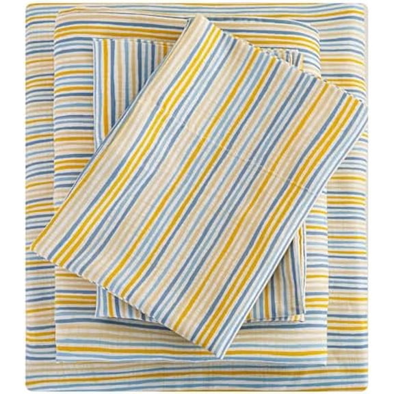Striped Twin Bed Sheets, Deep Pocket 3 Pieces Twin Sheet Set, Soft Microfiber Blue Yellow Pinstripe Bedding Sheets & Pillowcases