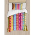 thumbnail image 1 of Striped Twin Size Duvet Cover Set, Colorful Retro Stripes Circles Boho Pattern 90's Style Ethnic Rainbow Art Print, Decorative 2 Piece Bedding Set with 1 Pillow Sham, Multicolor, by Ambesonne, 1 of 3