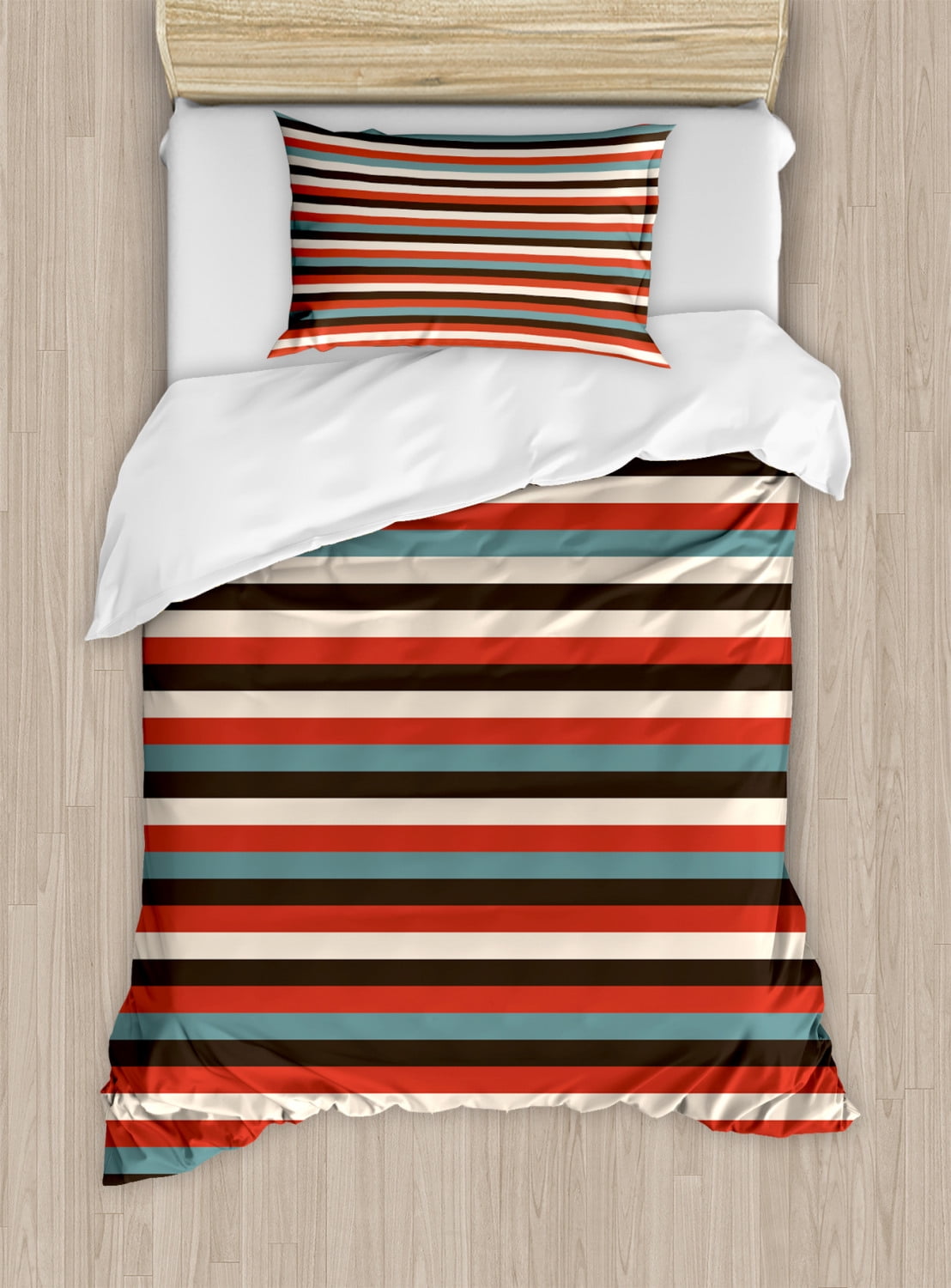 Twin Size Multicolor Striped Microfiber Duvet Cover Set