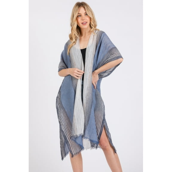 Striped Two Tone Cover Up Kimono