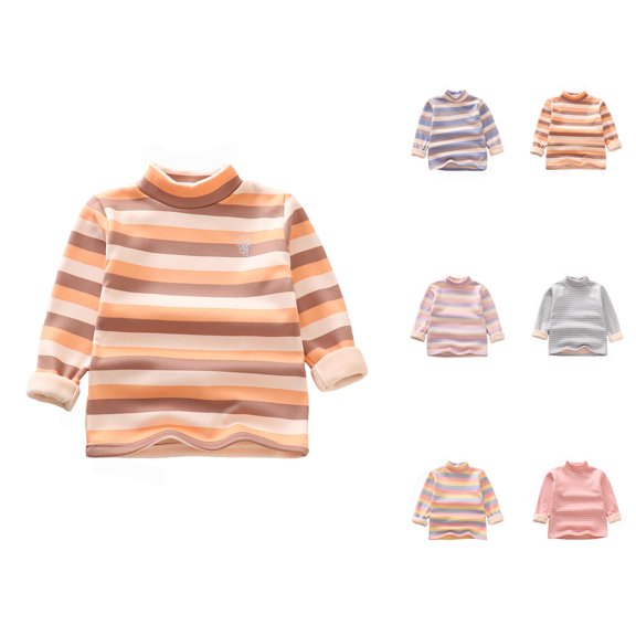 Striped Undershirts for Girls Boys 2025 Long Sleeve Fall Winter Neck Thick Warm Casual Shirts Kids Pullover Blouse Top