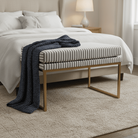Snugway Striped Upholstered Bench with Gold Metal Frame, for Bedroom, Cloakroom, Entryway