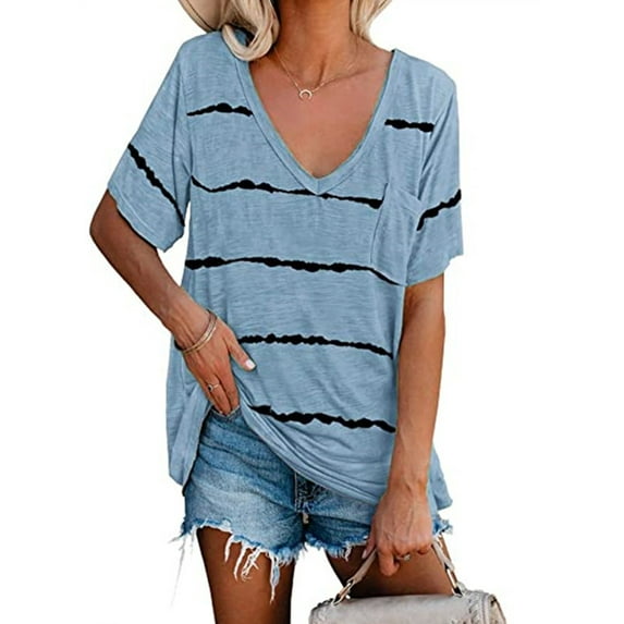 Striped V-Neck Casual Tunic Blouse Tops For Women Fall Thin Long Sleeve Pullover T-Shirt Tunic Tops Boho Holiday Sleepwear Blouse Shirts Lounge Wear