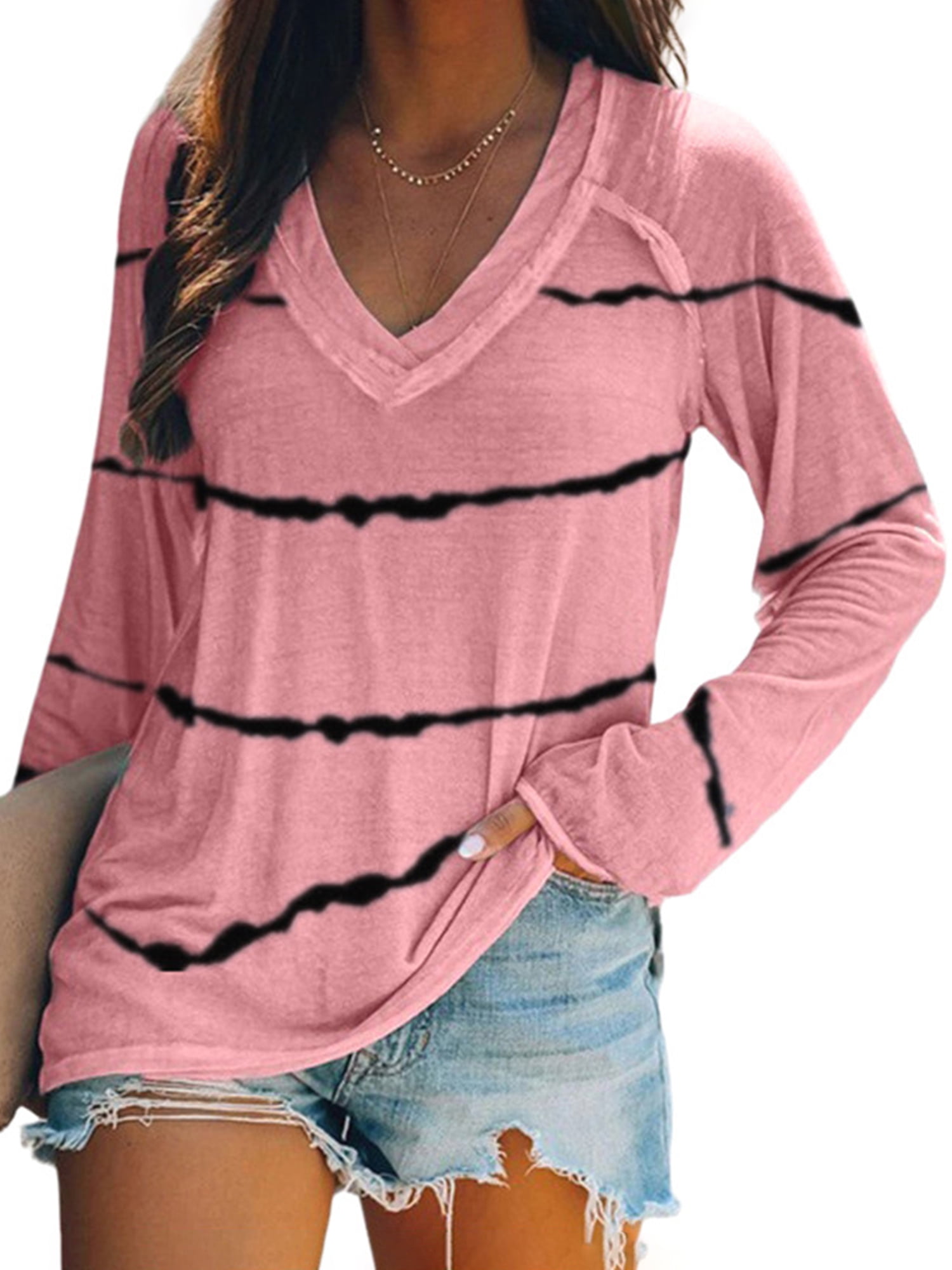 MANSY Women's Casual Striped & Leopard Print T-Shirt – Color Block Short Sleeve Round Neck Top - View #11