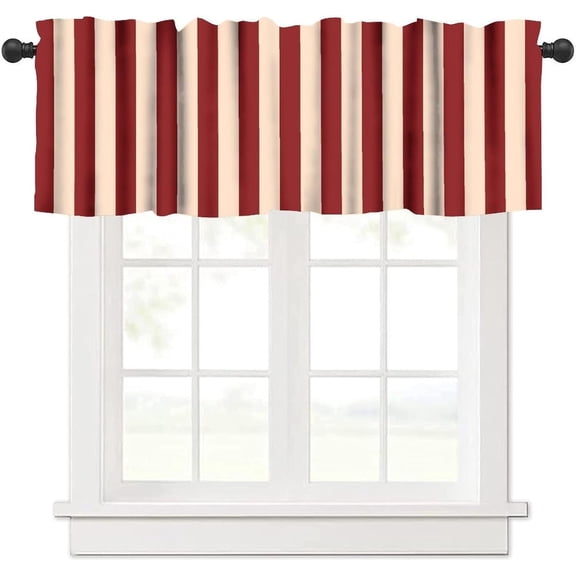 Striped Valance Curtains Red Beige Striped Circus Tent Pattern Window Treatment Valances Short Curtains Rod Pocket Drape for Kitchen Cafe Dining Room Home Farmhouse Decor, 54x18inch
