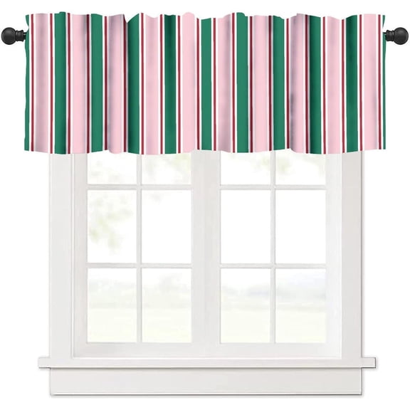 Striped Valance Curtains Vertical Pink Green Stripes Pattern Window Treatment Valances Short Curtains Rod Pocket Drape for Kitchen Cafe Dining Room Home Farmhouse Decor, 54x18inch