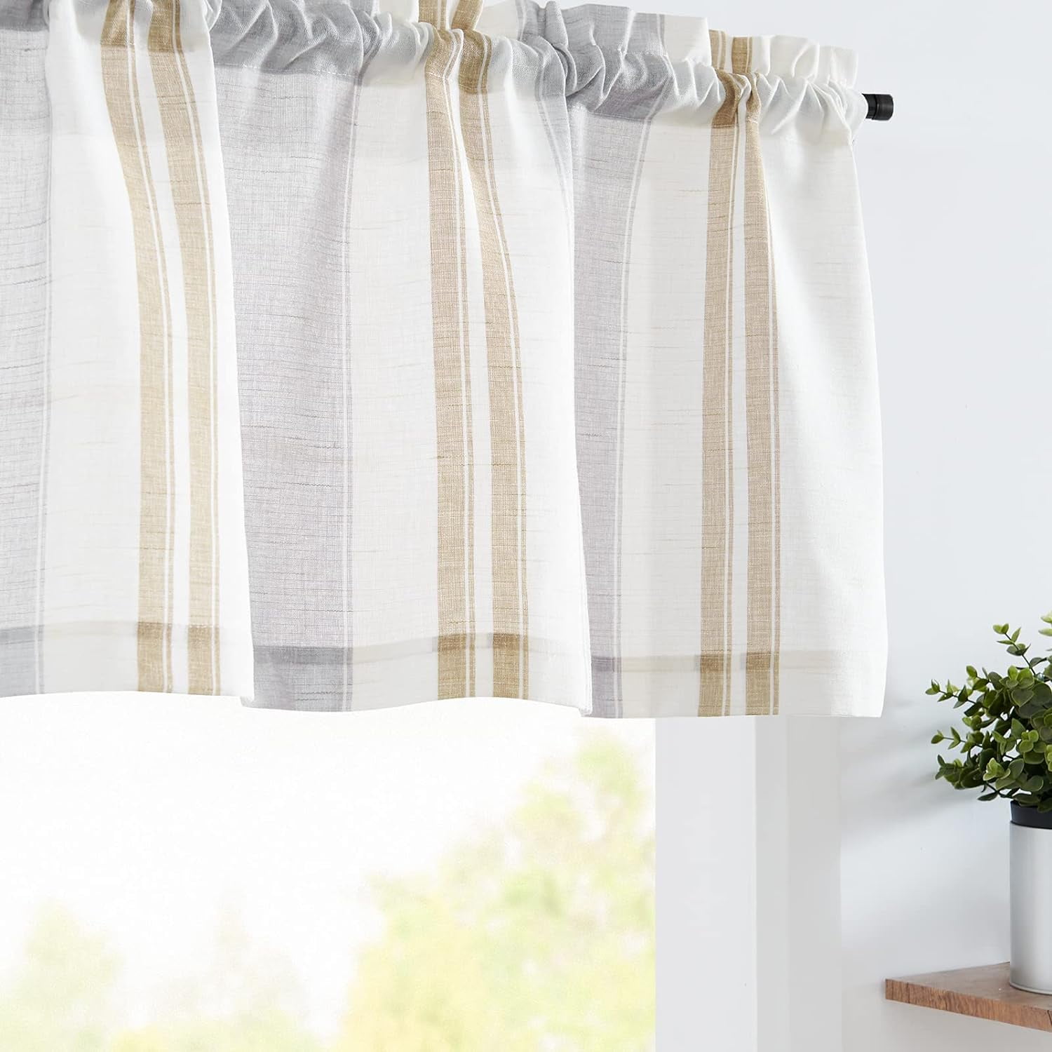 Striped Valance Farmhouse Window Treatment Linen Textured Drapes for