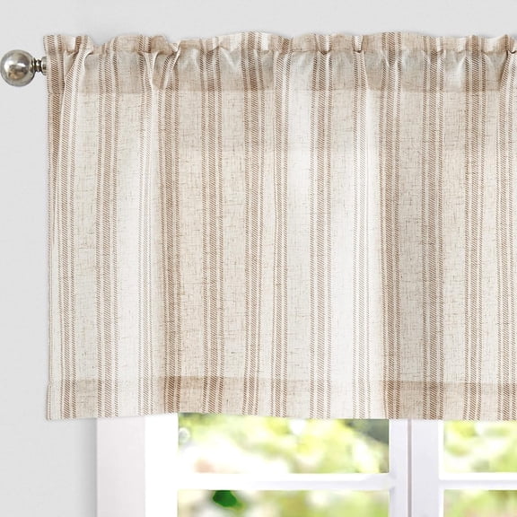 Striped Valance Window Treatment Linen Valance for Windows Small Window Valance Farmhouse Valance Curtain Light Filtering Valance Flax Valance 16 Inch Length Rod Pocket 1 Panel Tan on Beige