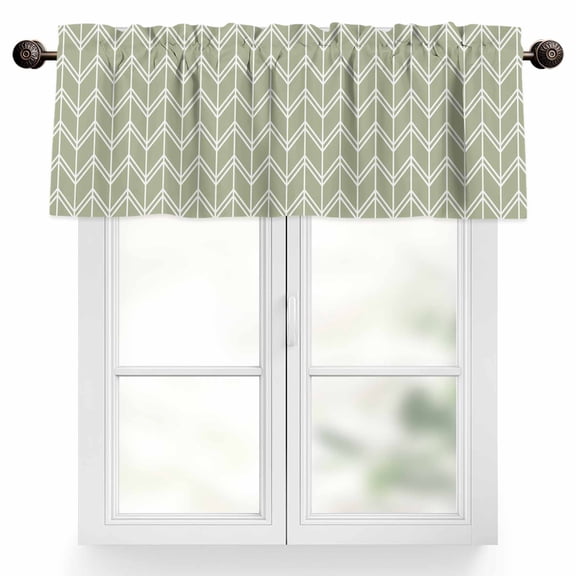Striped Valances for Windows, 54 x 18in, Abstract Chevron White Line Sage Green Bohemian Rod Pocket Kitchen Valance Curtain Light Filtering Window Treatments for Living Room Bedroom, 1 Panel