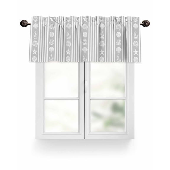 Striped Valances for Windows Ocean Grey Starfish Shell Jellyfish Coral Valance Rod Pocket Light Filtering Short Window Treatments Curtains for Kitchen Bathroom Living Room Bedroom, 54 x 18 Inch