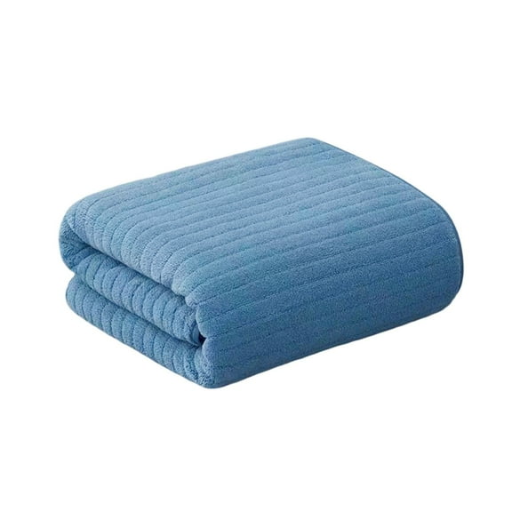 Striped Velvet Bath Towel - 35x63in Hair-Friendly Absorbent Towel for Adult Home & Beach Use (Blue)