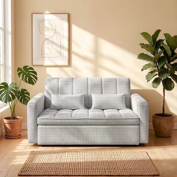 Striped Velvet Fabric Sofa | 3-IN-1 Convertible Sofa Bed | Compact 2-seater sofa bed |Suitable for apartments, small flats, motorhomes, children's rooms, client reception areas, office rest areas