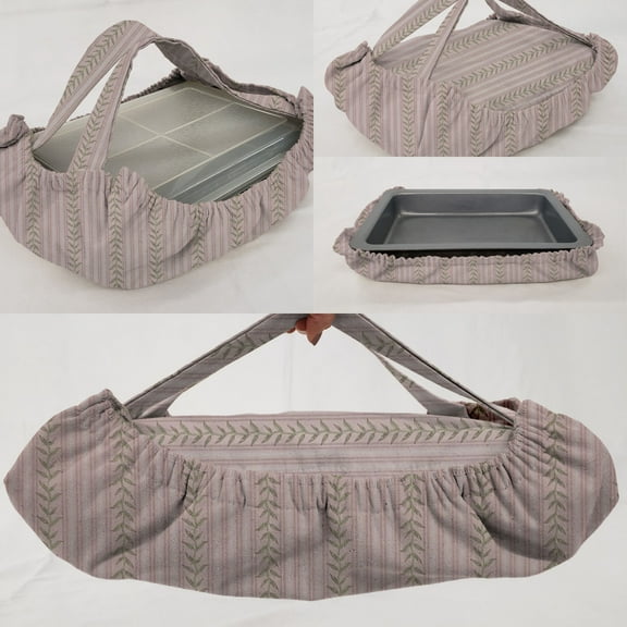 Striped Vines Casserole Baking Pan or Pie Plate Cozy and Carrier by Penny's Needful Things (Large Casserole Carrier) (Pink)