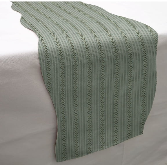 Striped Vines Table Runner by Penny's Needful Things (7 Feet Long - SCALLOPED) (Green)
