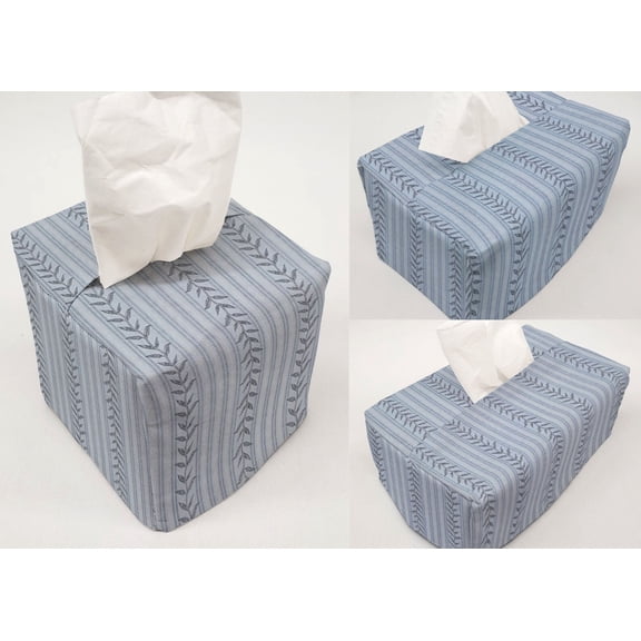 Striped Vines Tissue Box Cover by Penny's Needful Things (Cube) (Blue)
