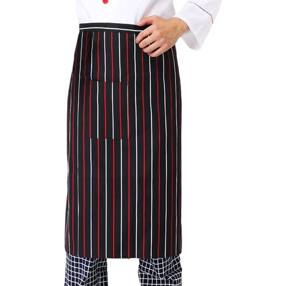 Striped Waist Apron with Pocket for Catering Kitchen Restaurant Chef Server Uniform Brown 28" X 28"