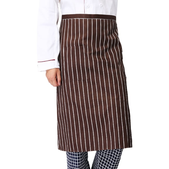 Striped Waist Apron with Pocket for Catering Kitchen Restaurant Chef Server Uniform Coffee 28" X 28"