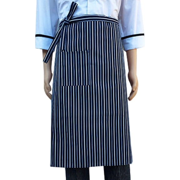 Striped Waist Apron with Pocket for Catering Kitchen Restaurant Chef Server Uniform Royal Blue 28" X 28"