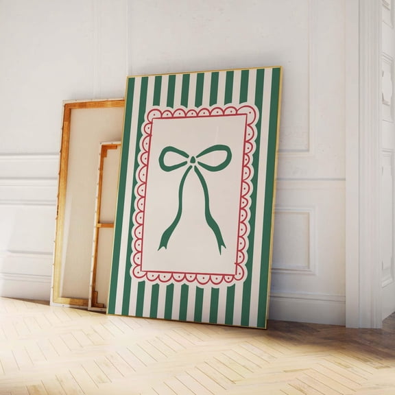 Striped Wall Art Whimsical Bow Poster Trendy Cute Poster, Unframed Size 8x12