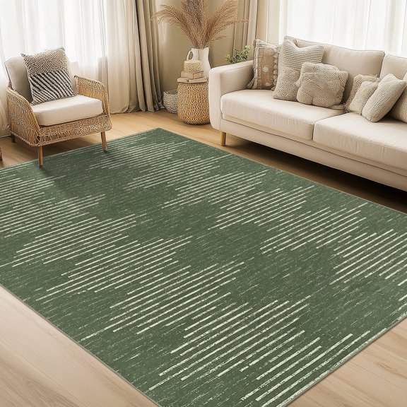 Striped Washable Area Rug, Soft Low Pile Print Carpet, Non-Slip, Non-Shedding, Stain-Resistant Carpet for Living Room, Office, Nursery, Bedroom, Dining Room