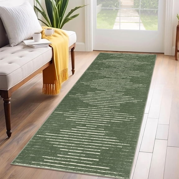 Striped Washable Area Rug, Soft Low Pile Print Carpet, Non-Slip, Non-Shedding, Stain-Resistant Carpet for Living Room, Office, Nursery, Bedroom, Dining Room