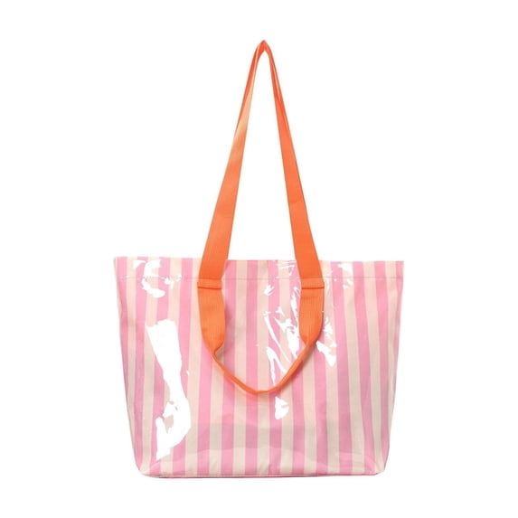 Striped Waterproof PVC Beach Tote Bag, Large Capacity Handheld and Shoulder Bag for Pool Travel and Daily Errands, Lightweight Foldable Summer Tote, Practical Travel and Gift Idea