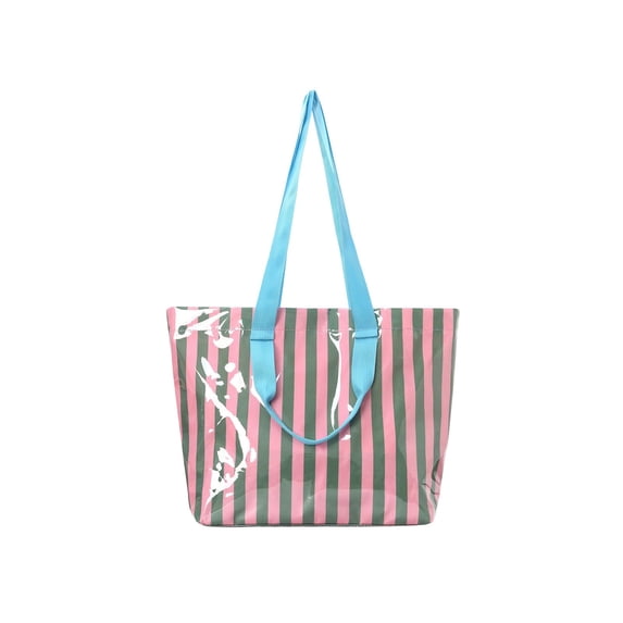 Striped Waterproof PVC Beach Tote Bag, Large Capacity Handheld and Shoulder Bag for Pool Travel and Daily Errands, Lightweight Foldable Summer Tote, Practical Travel and Gift Idea