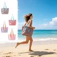 thumbnail image 1 of Striped Waterproof PVC Beach Tote Bag Large Capacity Pool Shoulder Bag for Swim Travel Vacation, Lightweight Foldable Utility Handbag Open, AKLJWH, 1 of 7