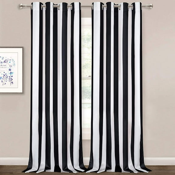 Striped Window Curtains, Black and White Vertical Stripe Curtain Panel, Window Drapes with Grommets for Bedroom Living Room Decor 26"W x 45"L (Pack of 2)