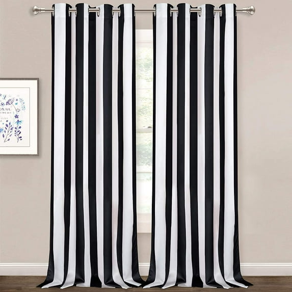 Striped Window Curtains, Black and White Vertical Stripe Curtain Panel, Window Drapes with Grommets for Bedroom Living Room Decor 42"W x 96"L (Pack of 2)