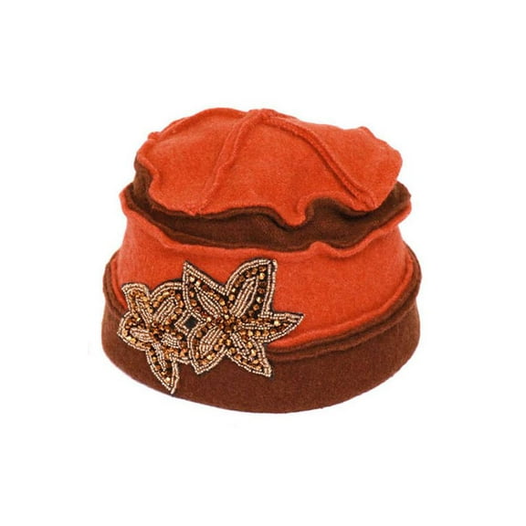 Striped Winter Beanie with Stars - Orange/Brown