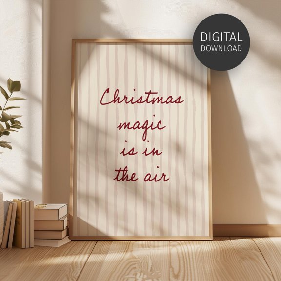 Striped 'Winter Magic Is In The Air' Poster, Retro Winter Poster, Wall Art Preppy Decor, Warm Present Vintage UNFRAMED Poster Size 24x36