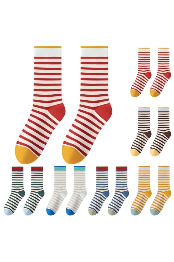 Striped Women's Colorful Striped Socks Mid Calf Socks Versatile Antibacterial Odor Resistant Brown One Size
