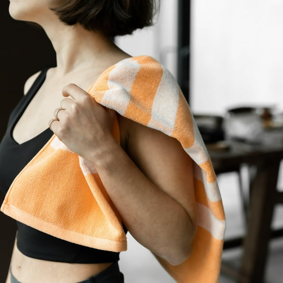 Striped Workout Towel in Papaya Orange