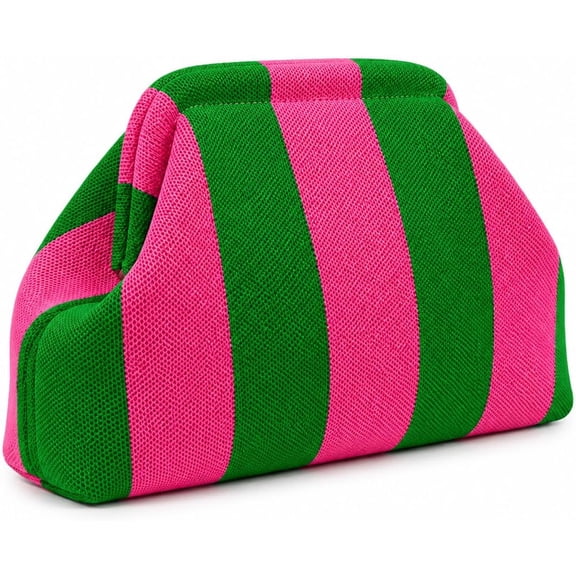 Striped Woven Clutch Makeup Bag for Women, Large Capacity Snap Closure Cosmetic Organizer for Travel, Vanity, Purse & Everyday Essentials
