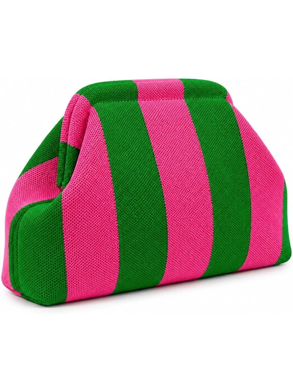 Striped Woven Clutch Makeup Bag for Women, Large Capacity Snap Closure Cosmetic Organizer for Travel, Vanity, Purse & Everyday Essentials