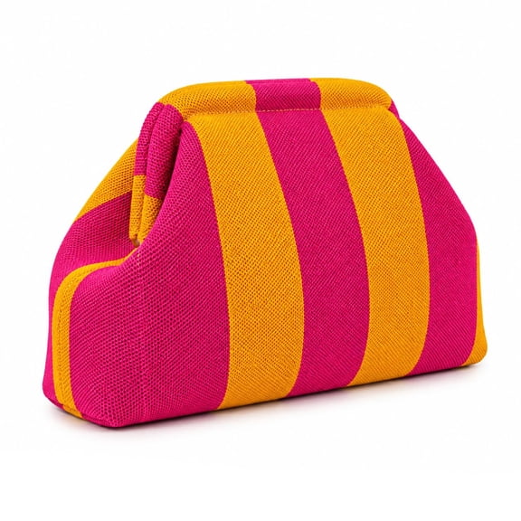 Striped Woven Clutch Makeup Bag for Women, Large Capacity Wide-Open Everything Pouch for Travel & Everyday