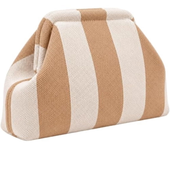 Striped Woven Clutch Purse, Snap Shut Makeup Bag For Women, Soft Striped Woven Dumpling Clutch With A Wide Snap-Shut Frame For Makeup, Phone, Cards And Daily Essentials
