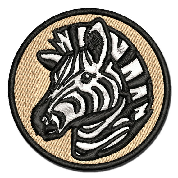 Striped Zebra Head Applique Multi-Color Embroidered Hook & Loop Patch - 3 Inch Medium