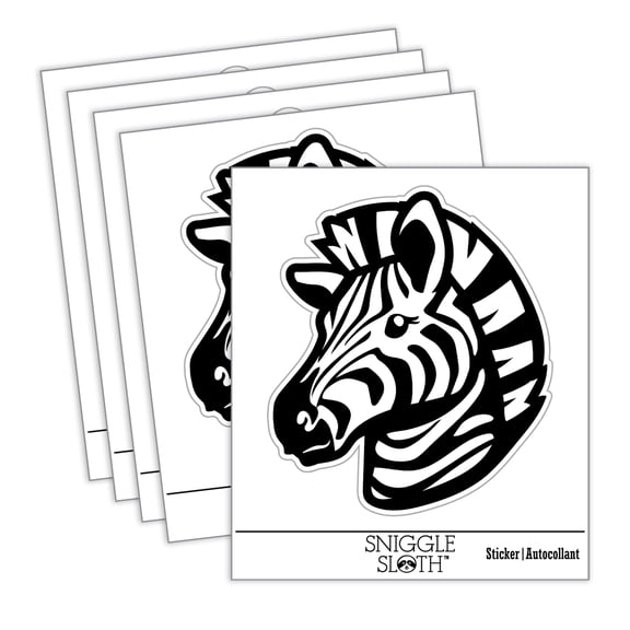 Striped Zebra Head Car Window Bumper Water Bottle Phone Tablet Laptop Waterproof Vinyl Decal Sticker Set 5-Pack - Gloss Finish - 2.0"