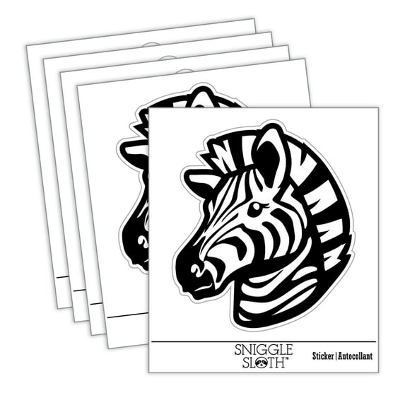 Striped Zebra Head Car Window Bumper Water Bottle Phone Tablet Laptop Waterproof Vinyl Decal Sticker Set 5-Pack - Gloss Finish - 3.0"