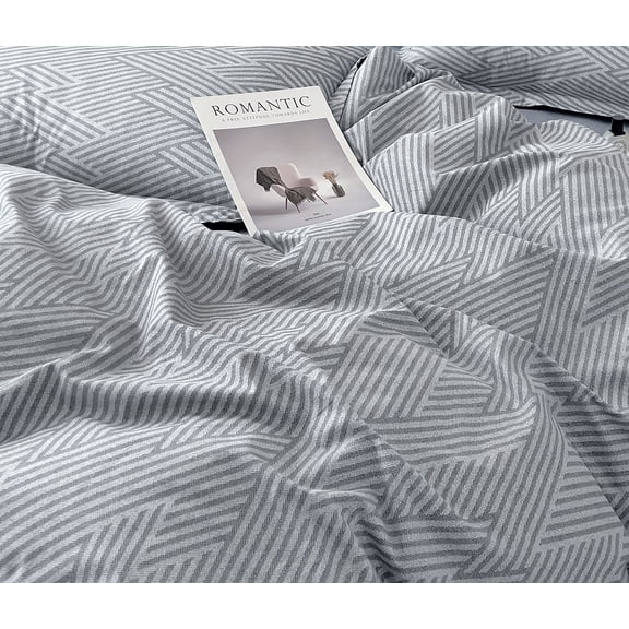 Say Yes Bedding Contemporary 3-Piece Gray Striped Comforter Sets, Full/Queen