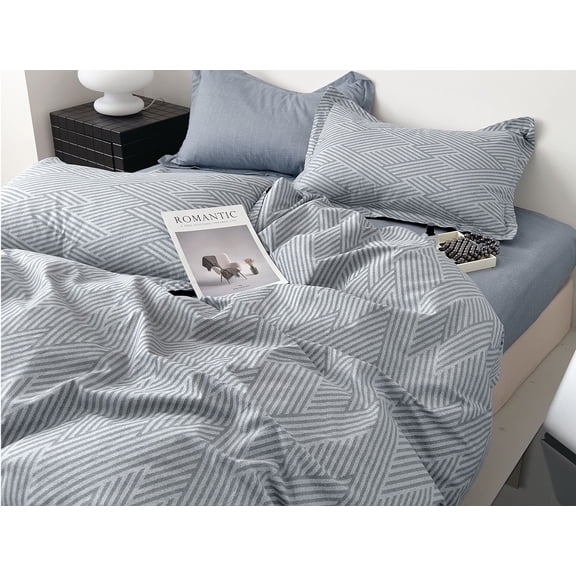 Say Yes Bedding Contemporary Gray Striped Pattern Comforter Set, 3-Piece Full/Queen Bedding Set with Matching Pillow Shams