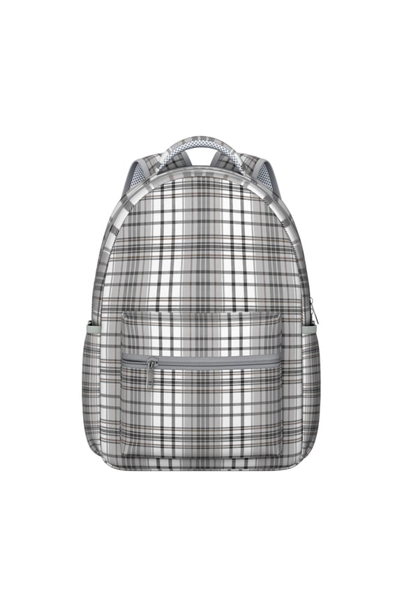 Striped and Checkered Fusion Backpack - Lightweight Waterproof Bookbag with Padded Straps for School or Travel